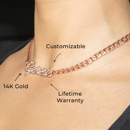 Women Jewelry - Rose Gold Iced Out VVS Name Necklace | Style # N24