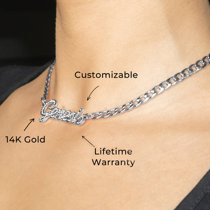 Women Jewelry - White Gold Iced Out VVS Name Necklace | Style # N24
