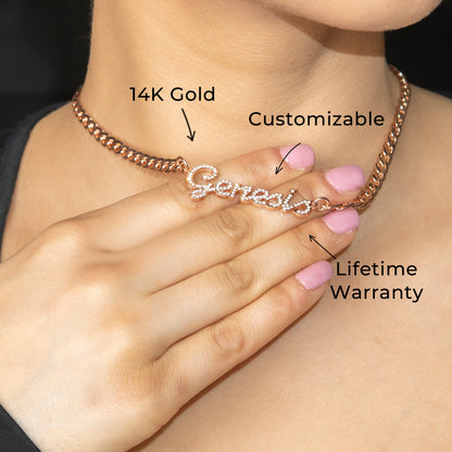Women Jewelry - Rose Gold Iced Out VVS Name Necklace | Style # N24