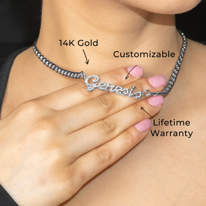 Women Jewelry - White Gold Iced Out VVS Name Necklace | Style # N24
