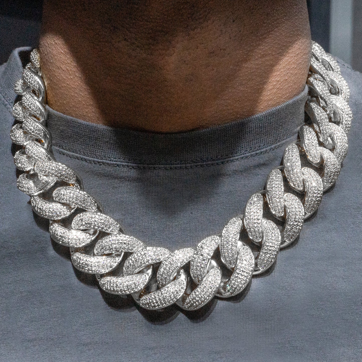 Gold Jewelry -  Mens 14K White Gold Big Iced Out VVS Chain Miami Cuban Link 25MM