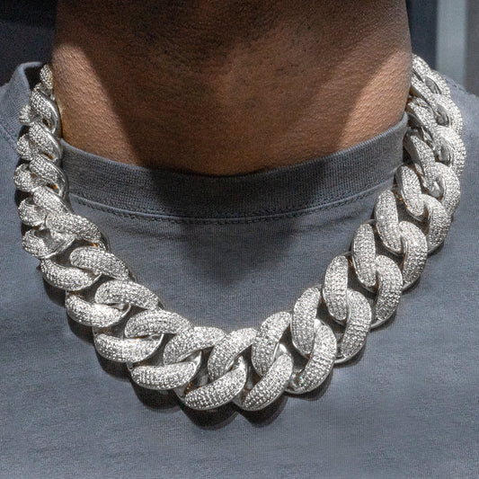 Gold Jewelry -  Mens 14K White Gold Big Iced Out VVS Chain Miami Cuban Link 25MM