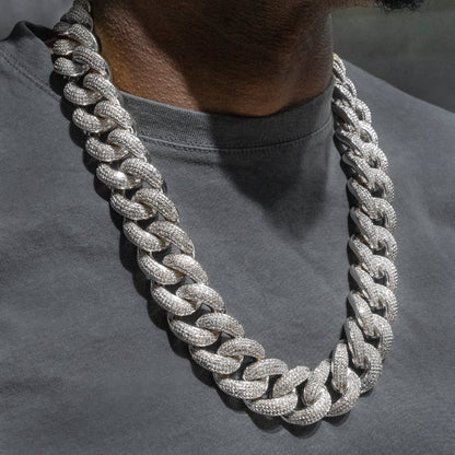 Gold Jewelry -  Mens 14K White Gold Big Iced Out VVS Chain Miami Cuban Link 25MM