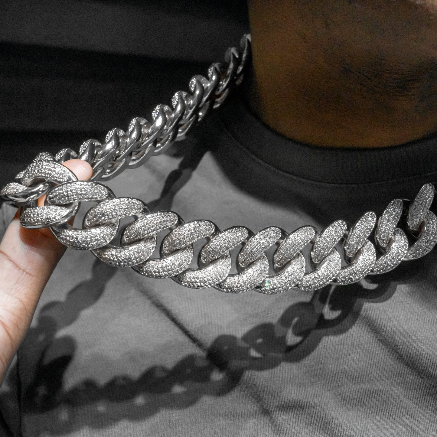 Gold Jewelry -  Mens 14K White Gold Big Iced Out VVS Chain Miami Cuban Link 25MM