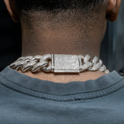 Gold Jewelry -  Mens 14K White Gold Big Iced Out VVS Chain Miami Cuban Link 25MM