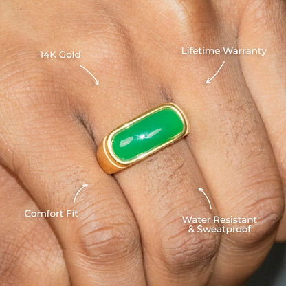 Mens Jewelry - Jade Gold Pinky Ring | 8 Grams