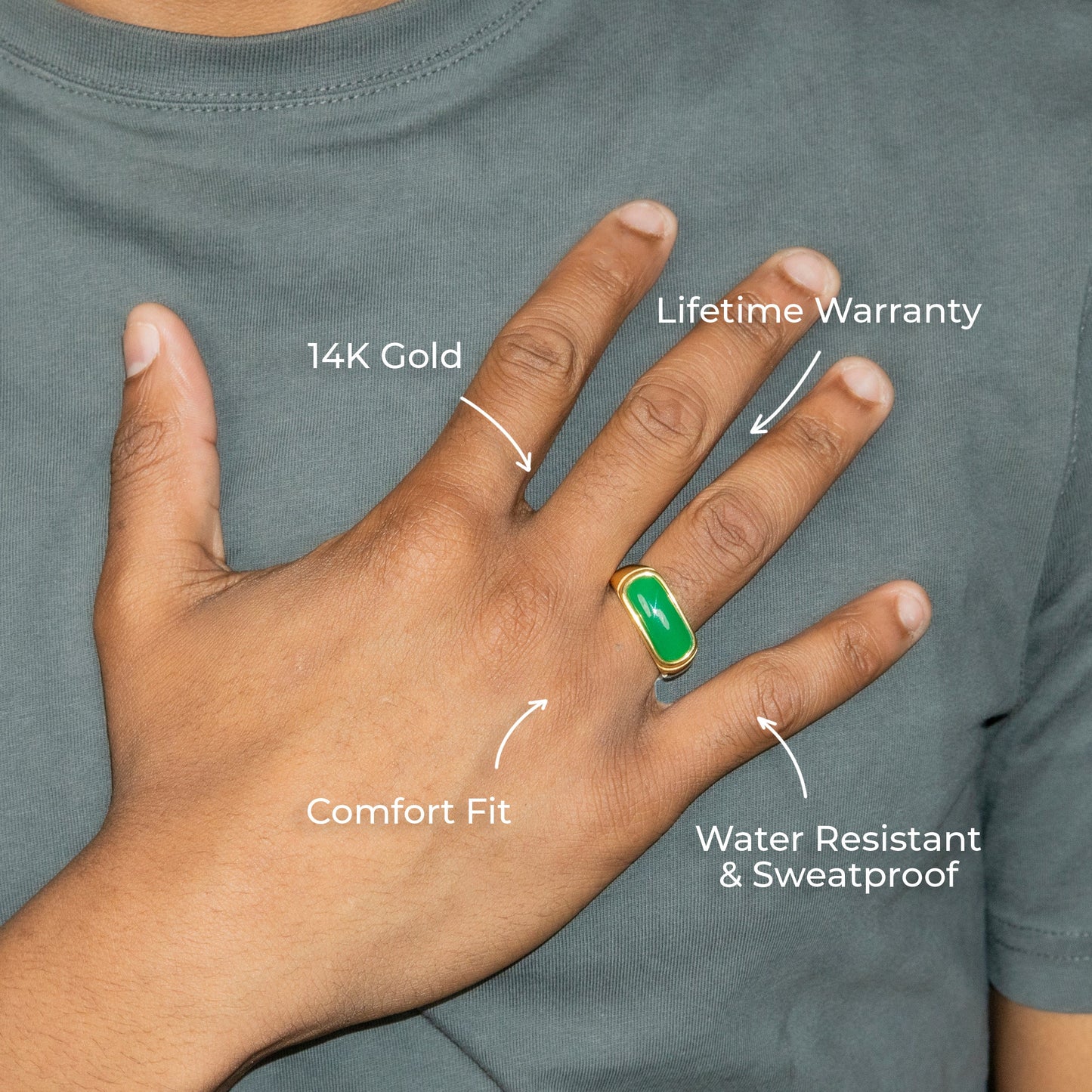 Mens Jewelry - Jade Gold Pinky Ring | 8 Grams
