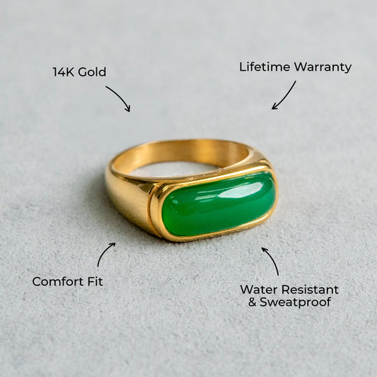 Mens Jewelry - Jade Gold Pinky Ring | 8 Grams