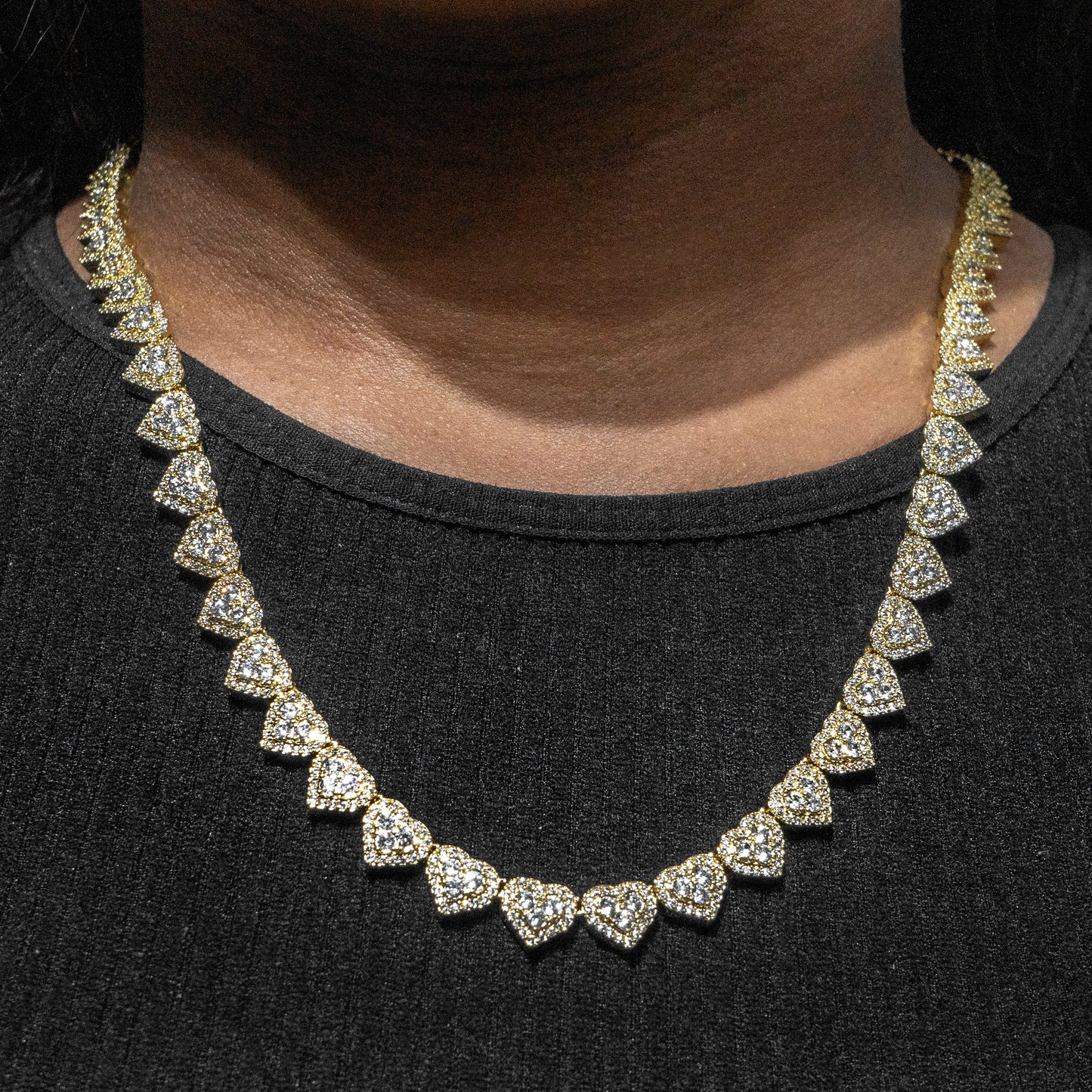 Womens Jewelry - 14K Gold Iced Out VVS Heart Link Chain