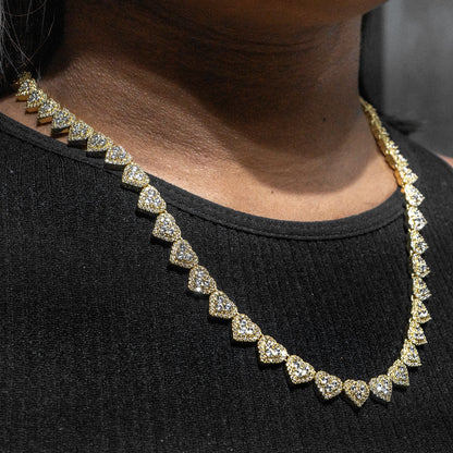 Womens Jewelry - 14K Gold Iced Out VVS Heart Link Chain