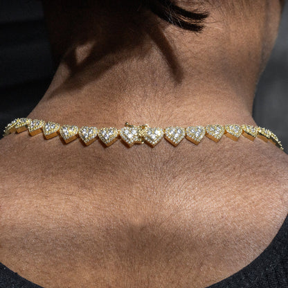 Womens Jewelry - 14K Gold Iced Out VVS Heart Link Chain