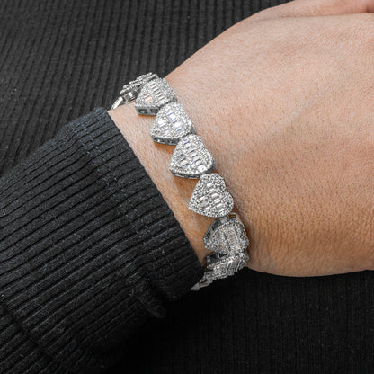 Womens Jewelry - 14K White Gold Iced Out VVS Heart Bracelet