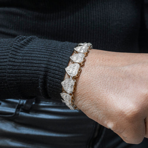 Womens Jewelry - 14K White Gold Iced Out VVS Heart Bracelet