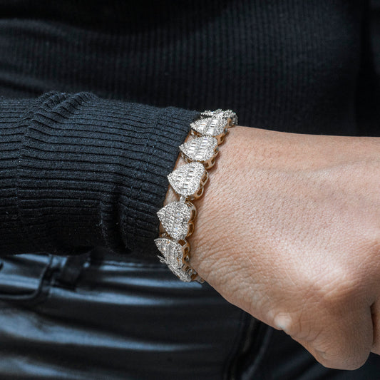 Womens Jewelry - 14K White Gold Iced Out VVS Heart Bracelet