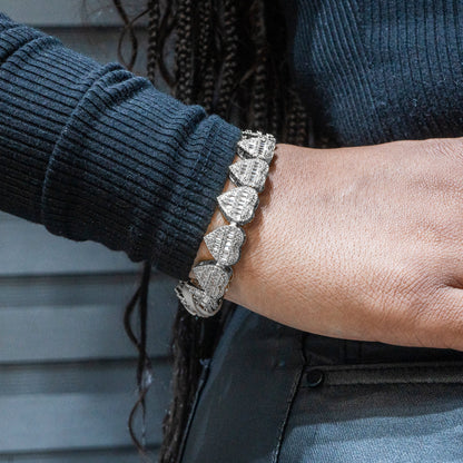Womens Jewelry - 14K White Gold Iced Out VVS Heart Bracelet