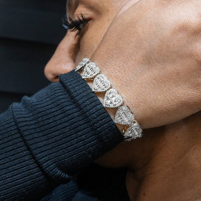 Womens Jewelry - 14K White Gold Iced Out VVS Heart Bracelet