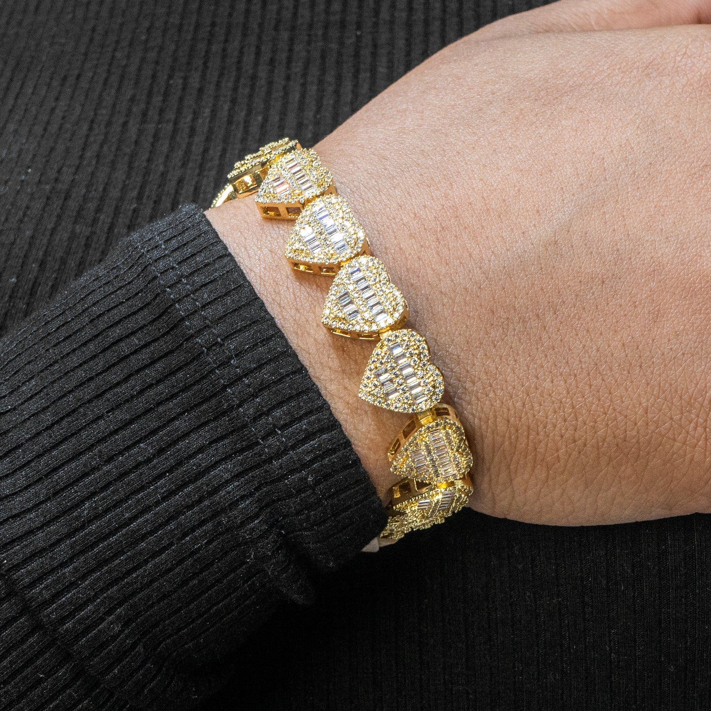 Womens Jewelry - 14K Gold Iced Out VVS Heart Bracelet