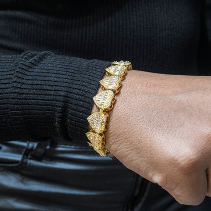 Womens Jewelry - 14K Gold Iced Out VVS Heart Bracelet