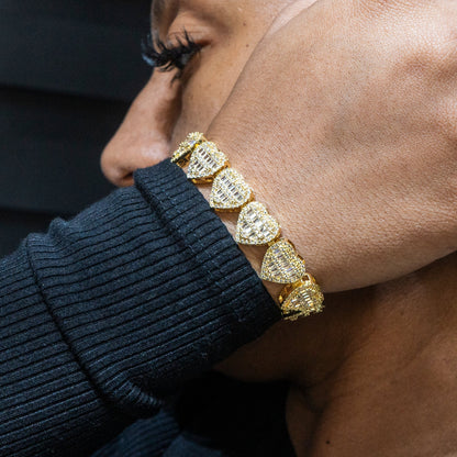 Womens Jewelry - 14K Gold Iced Out VVS Heart Bracelet