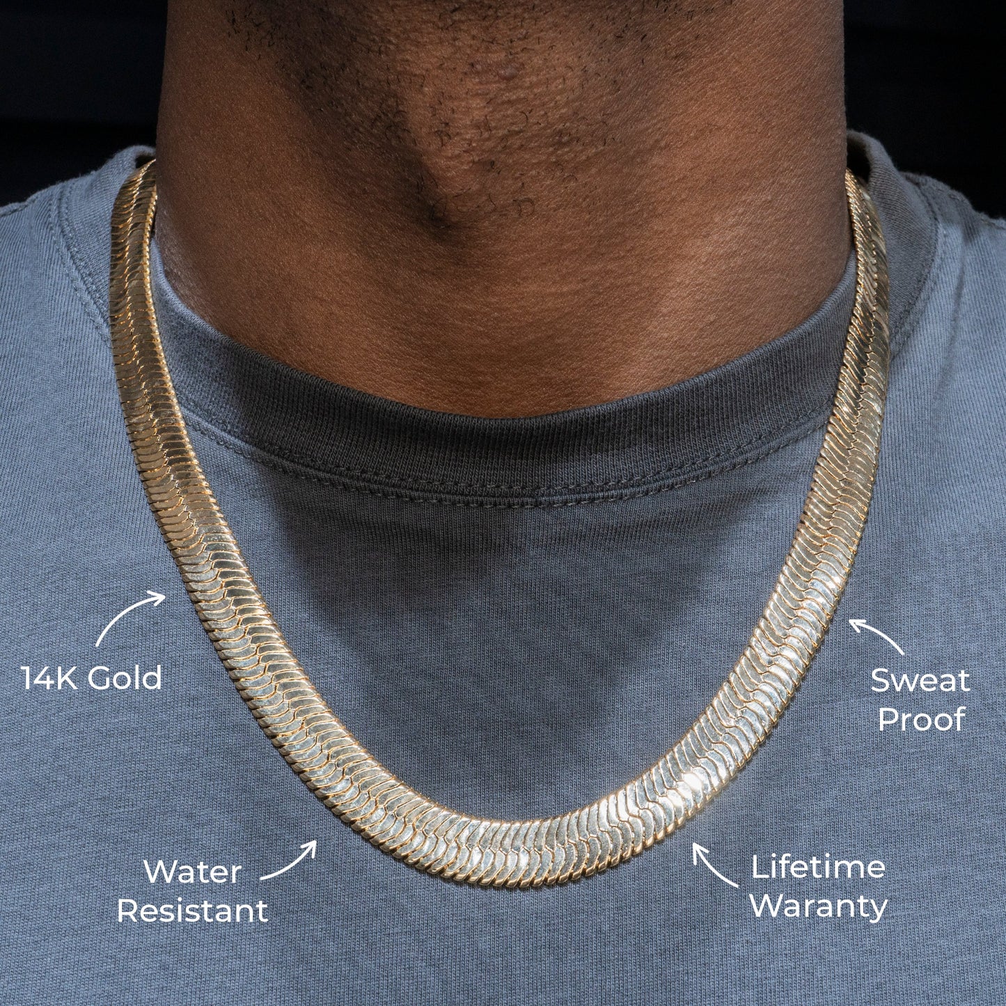 Gold Jewelry -  Mens 14K Gold Herringbone Link Chain