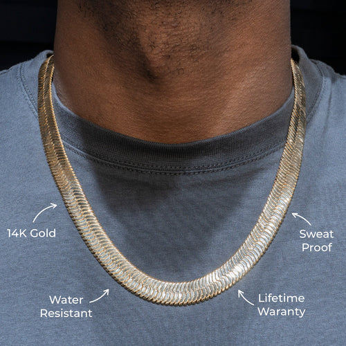 Gold Jewelry -  Mens 14K Gold Herringbone Link Chain