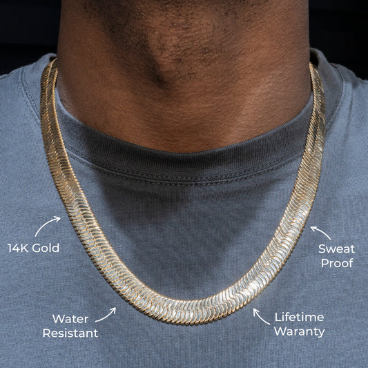 Gold Jewelry -  Mens 14K Gold Herringbone Link Chain