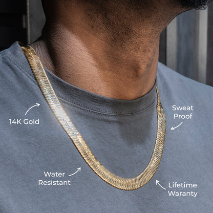 Gold Jewelry -  Mens 14K Gold Herringbone Link Chain