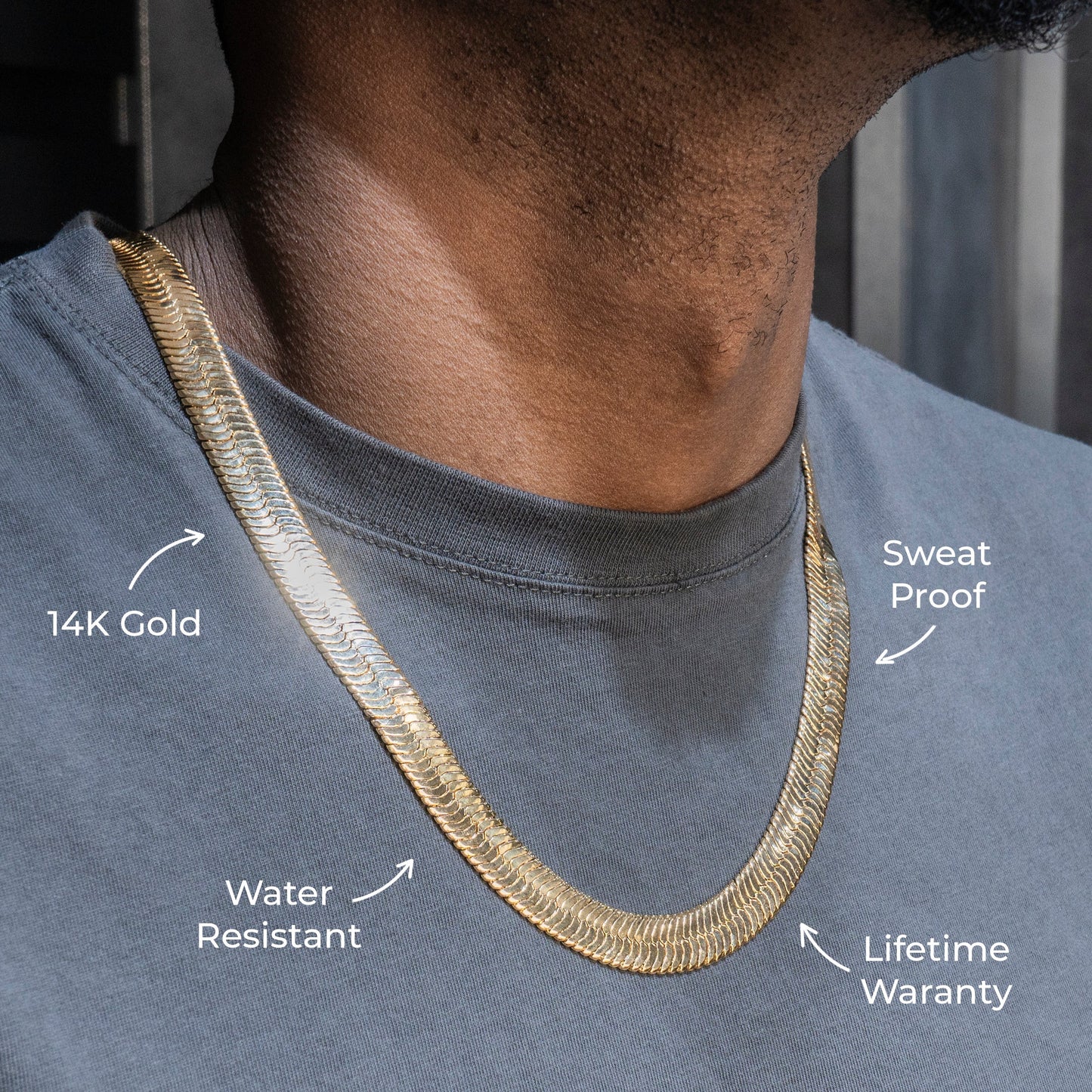 Gold Jewelry -  Mens 14K Gold Herringbone Link Chain