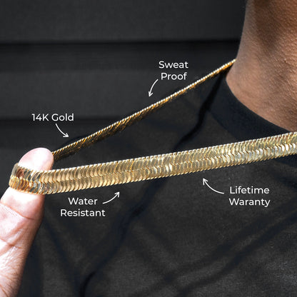 Gold Jewelry -  Mens 14K Gold Herringbone Link Chain