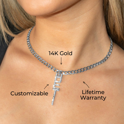 Women Jewelry - White Gold Iced Out VVS Name Necklace | Style # N21