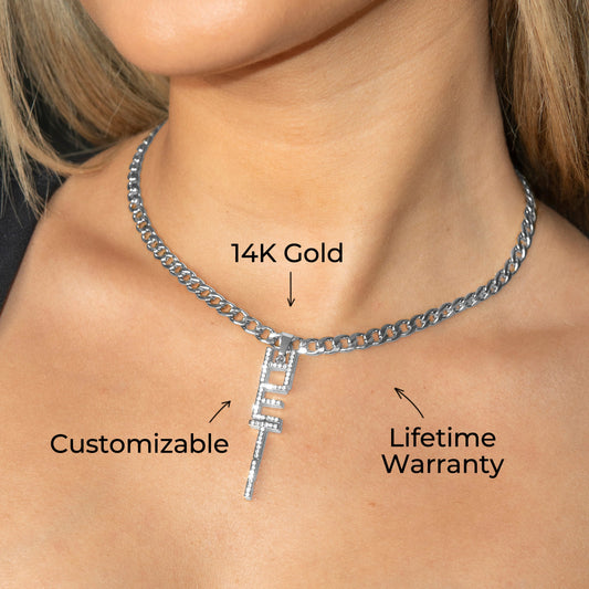 Women Jewelry - White Gold Iced Out VVS Name Necklace | Style # N21