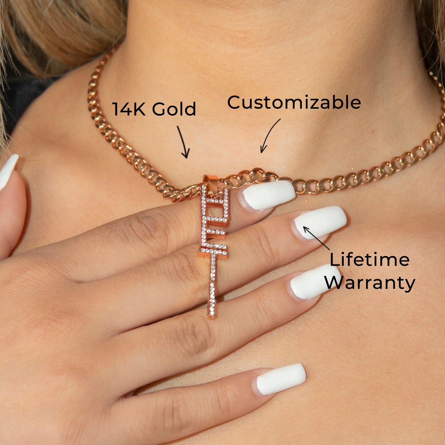 Women Jewelry - Rose Gold Iced Out VVS Name Necklace | Style # N21