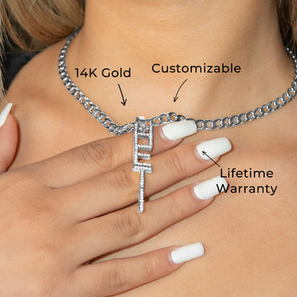 Women Jewelry - White Gold Iced Out VVS Name Necklace | Style # N21