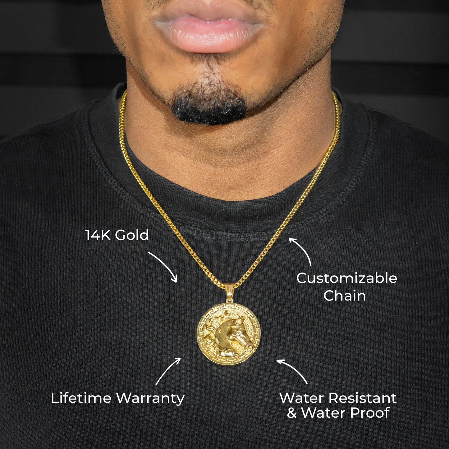 Mens Jewelry - 14K Gold Horse Necklace | Appx. 13 Grams