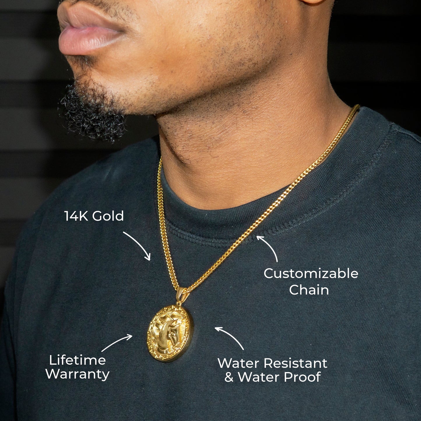 Mens Jewelry - 14K Gold Horse Necklace | Appx. 13 Grams