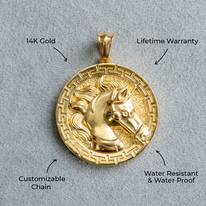 Mens Jewelry - 14K Gold Horse Necklace | Appx. 13 Grams