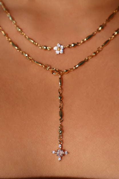 18K Real Gold Plated Starlight Cross Lariat Necklace