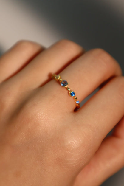 18K Real Gold Plated Gradient Sapphire Ring