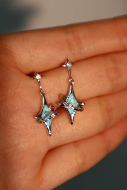 Palladium White Gold Plated Blue Saturn Star Earrings