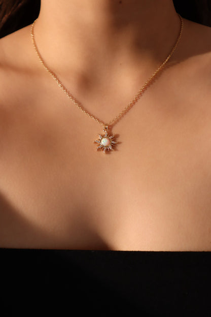 18K Real Gold Plated White Opal Sun Necklace