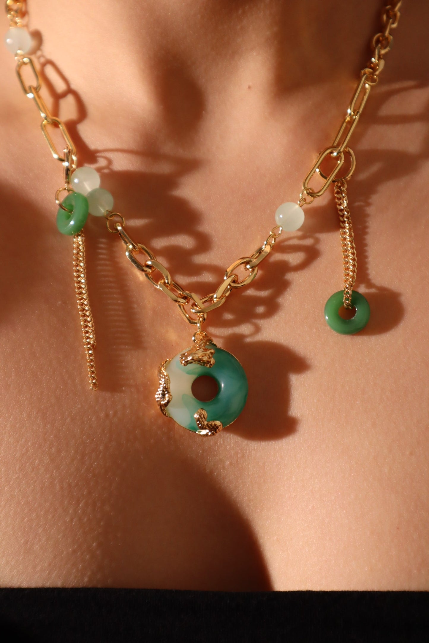 18K Real Gold Plated Jade Dragon Necklace (EARRINGS INCLUDED)