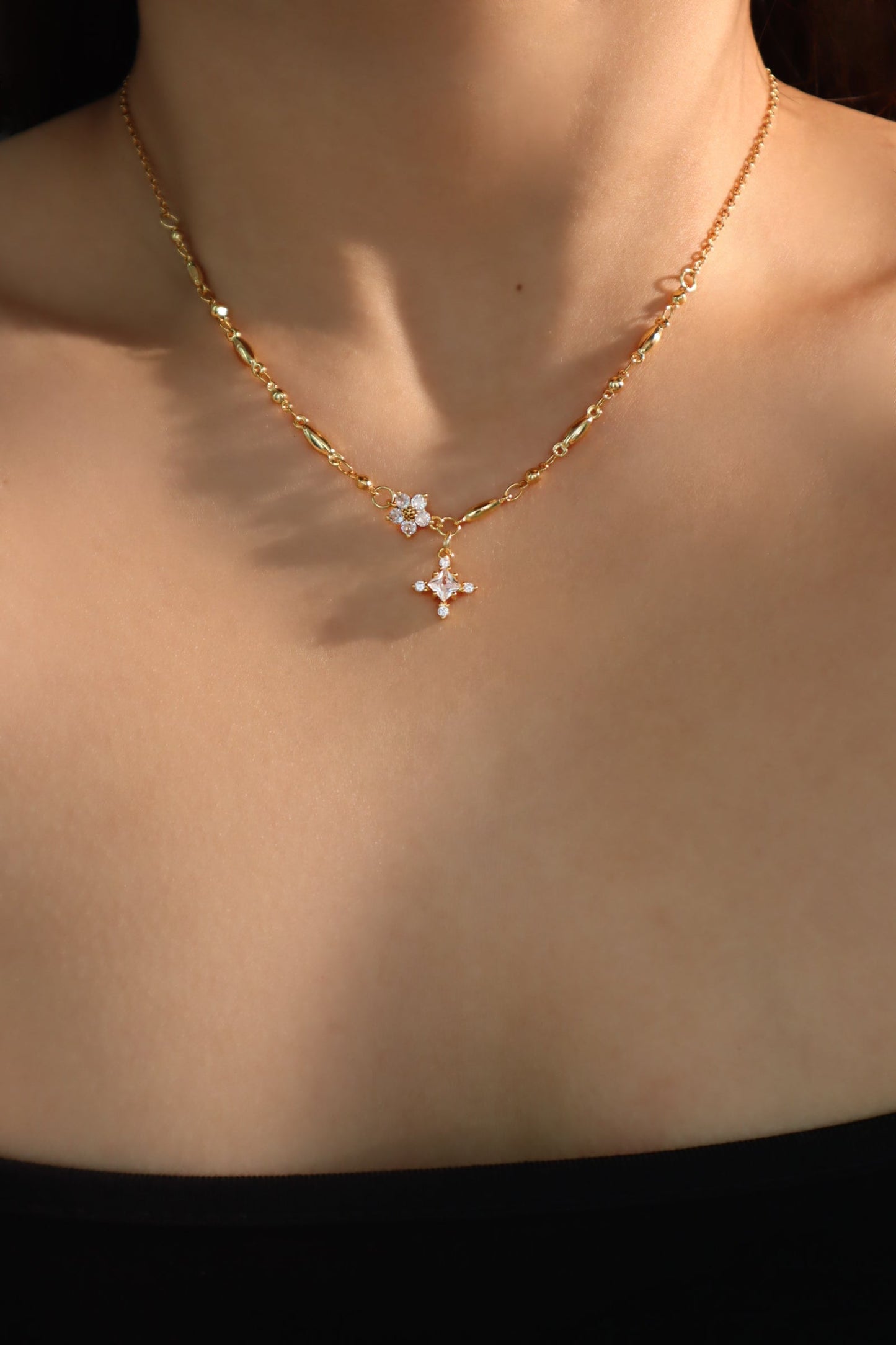 18K Real Gold Plated Diamond Starlight Cross Necklace