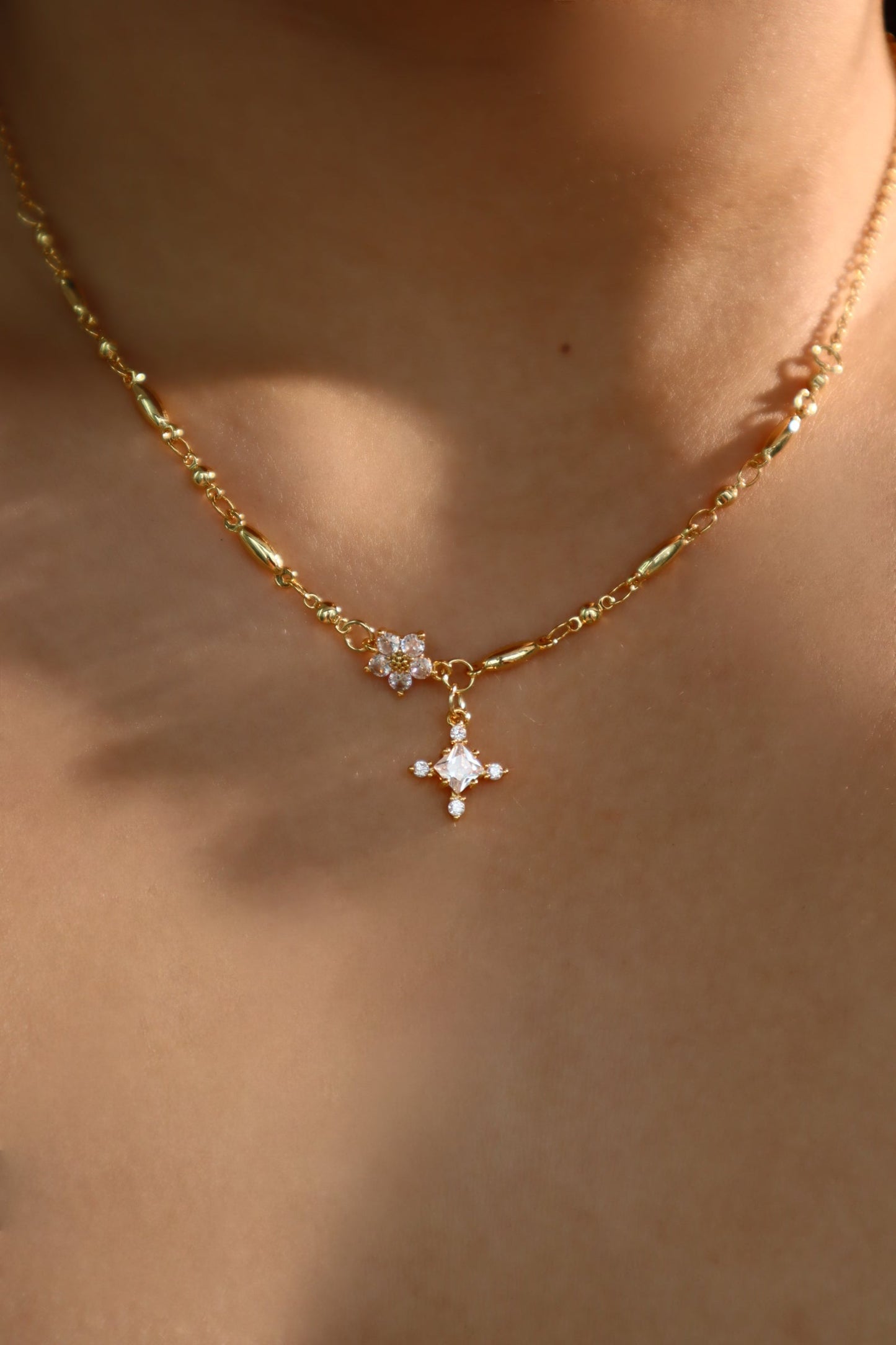 18K Real Gold Plated Diamond Starlight Cross Necklace