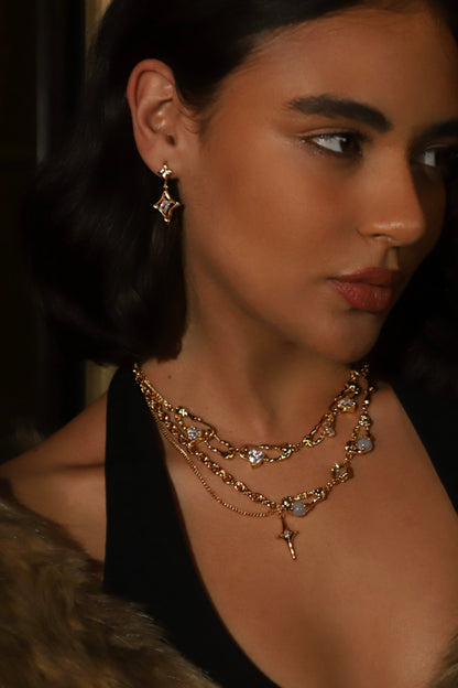 18K Real Gold Plated Diamond Clips Necklace
