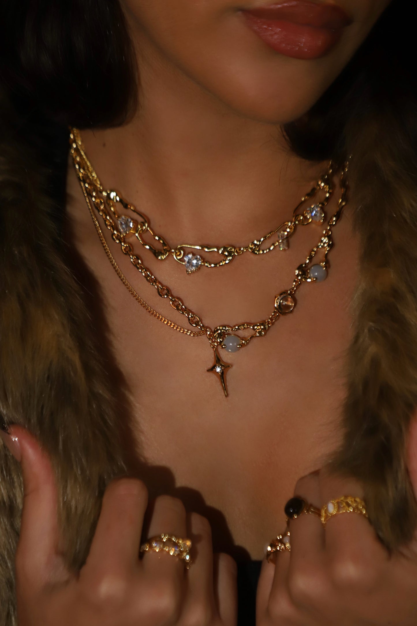18K Real Gold Plated Diamond Clips Necklace