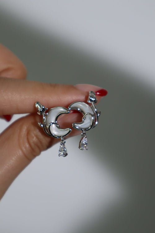 Palladium White Gold Plated Rose Moon Earrings