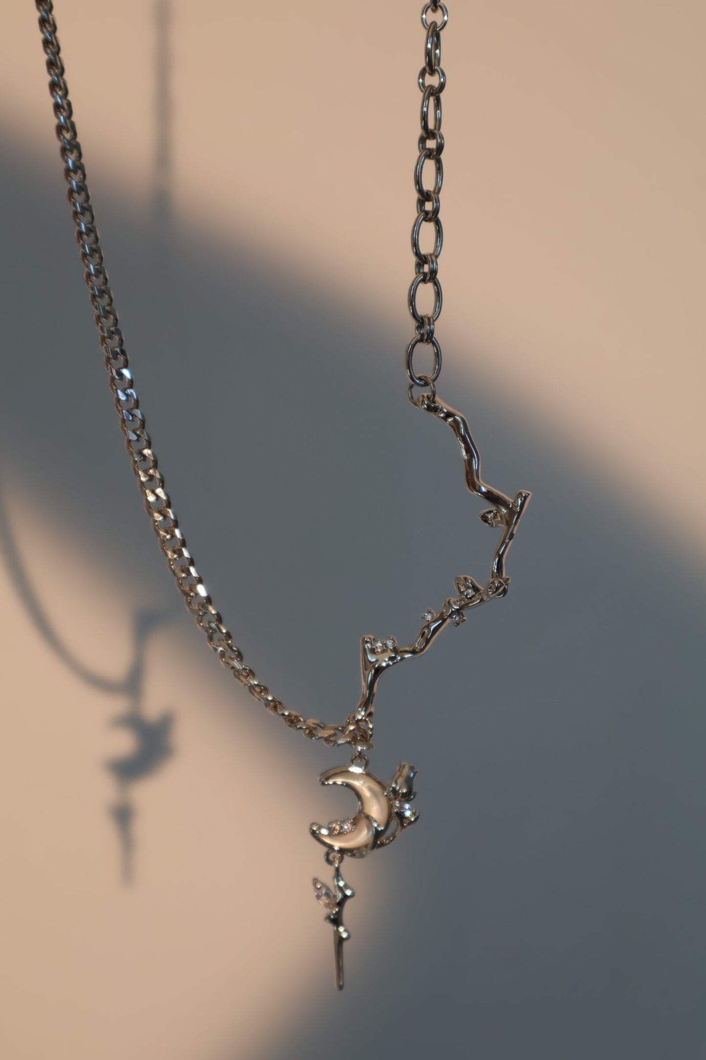 Palladium White Gold Plated Rose Moon Necklace
