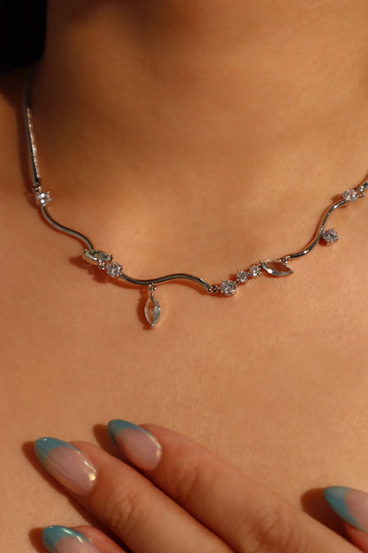 Palladium White Gold Plated Blue Gem Diamonds Necklace
