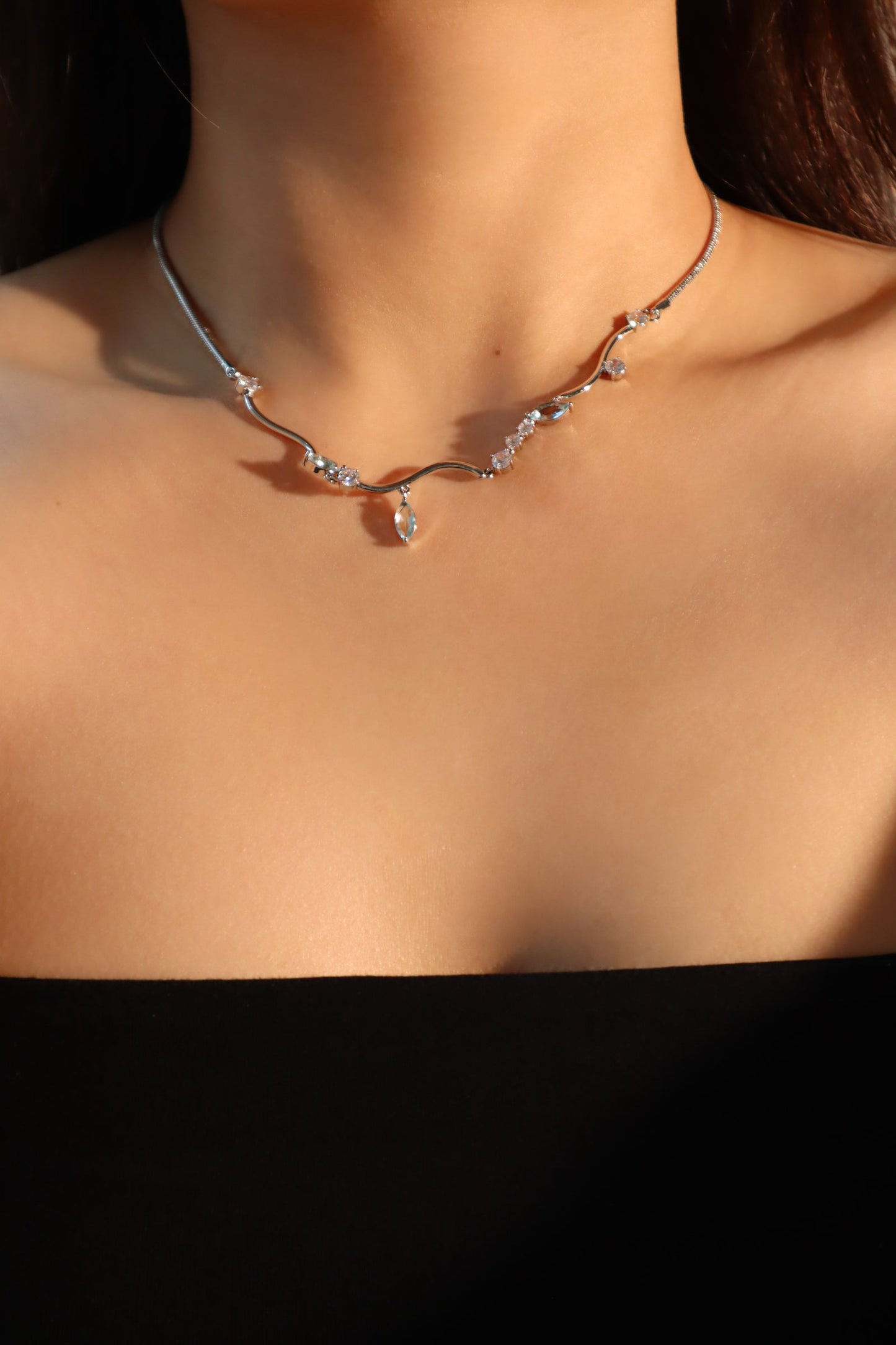 Palladium White Gold Plated Blue Gem Diamonds Necklace