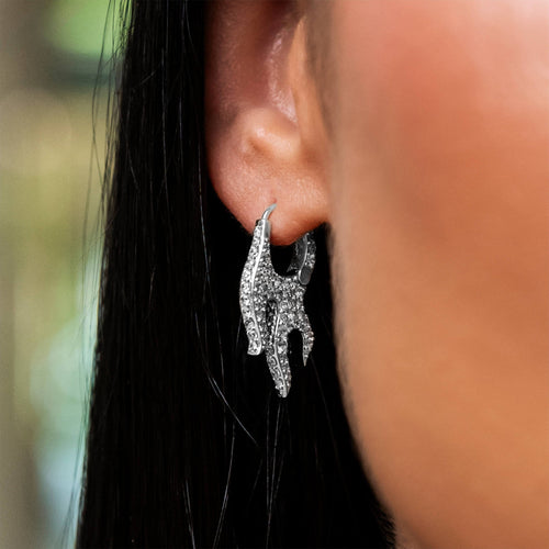 Diamond Flame Hoop Earrings in White Gold